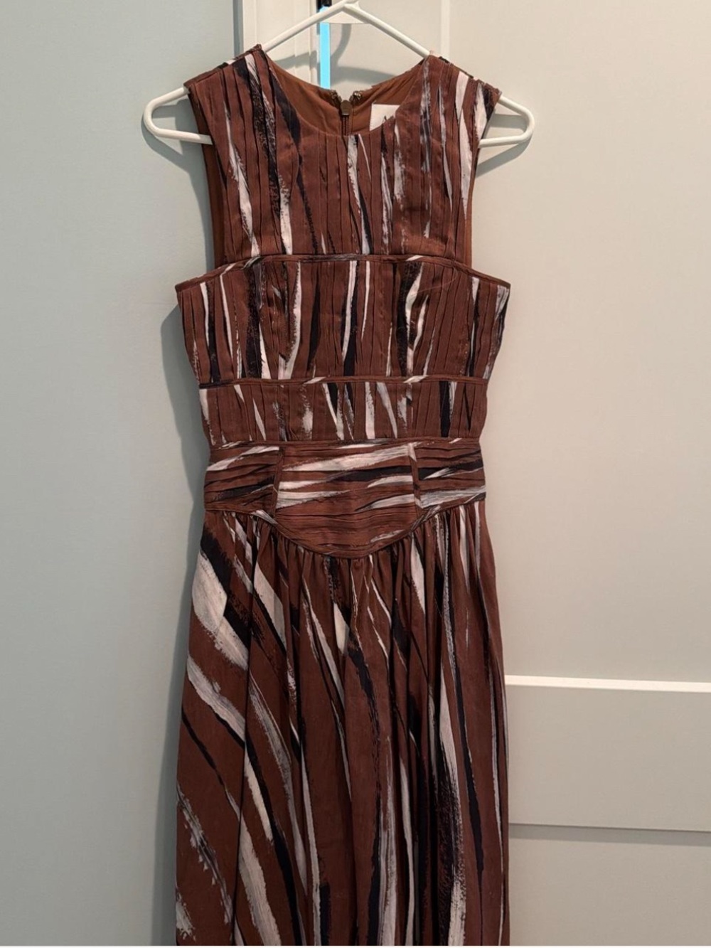 Aje Brown Abstract Stripe Midi Dress